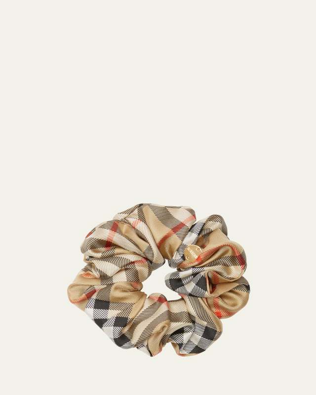 Check-Print Silk Scrunchie